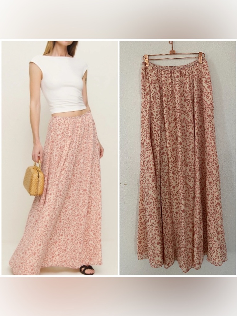 Reformation Gemma Maxi Skirt - Corinne Cream Pink Blush Red Floral Spring A Line